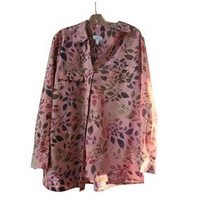 Denim & Co. Printed Woven Button Front Roll Tab Sleeve Tunic Size XL- Soft Pink